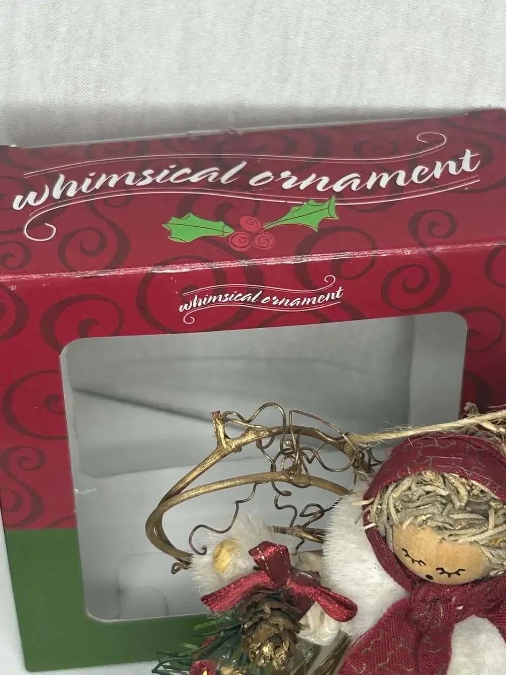 Whimsical Ornament Christmas Angel Figurine With Pinecone Wreath
